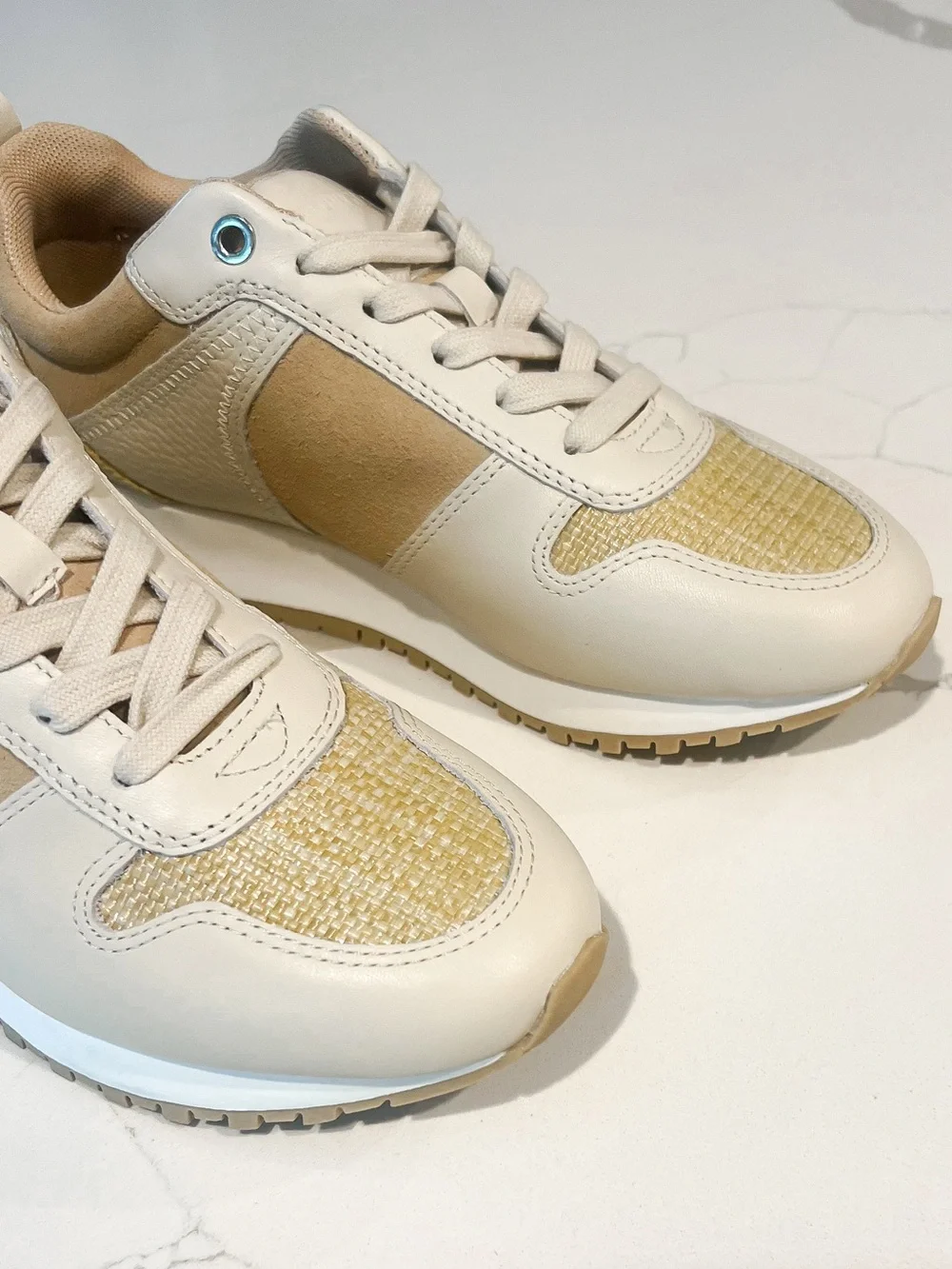 J. McLaughlin Emerson Rattan Leather Suede Tan and Beige Sneakers Womens Sz 7 M